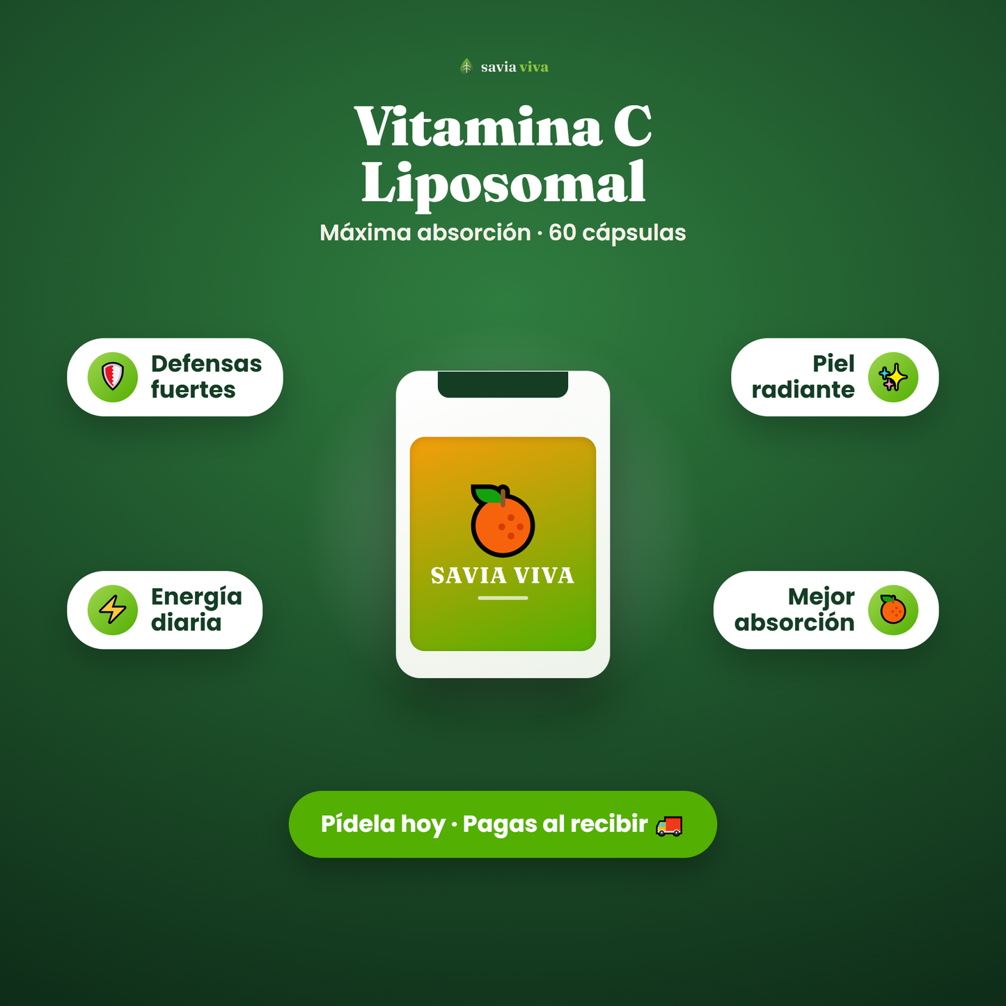 Vitamina C Liposomal Savia Viva — 60 cápsulas